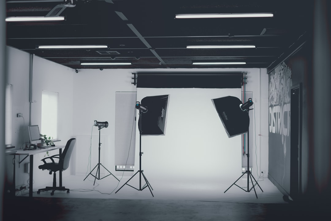 Photography studio with lighting equipment set up